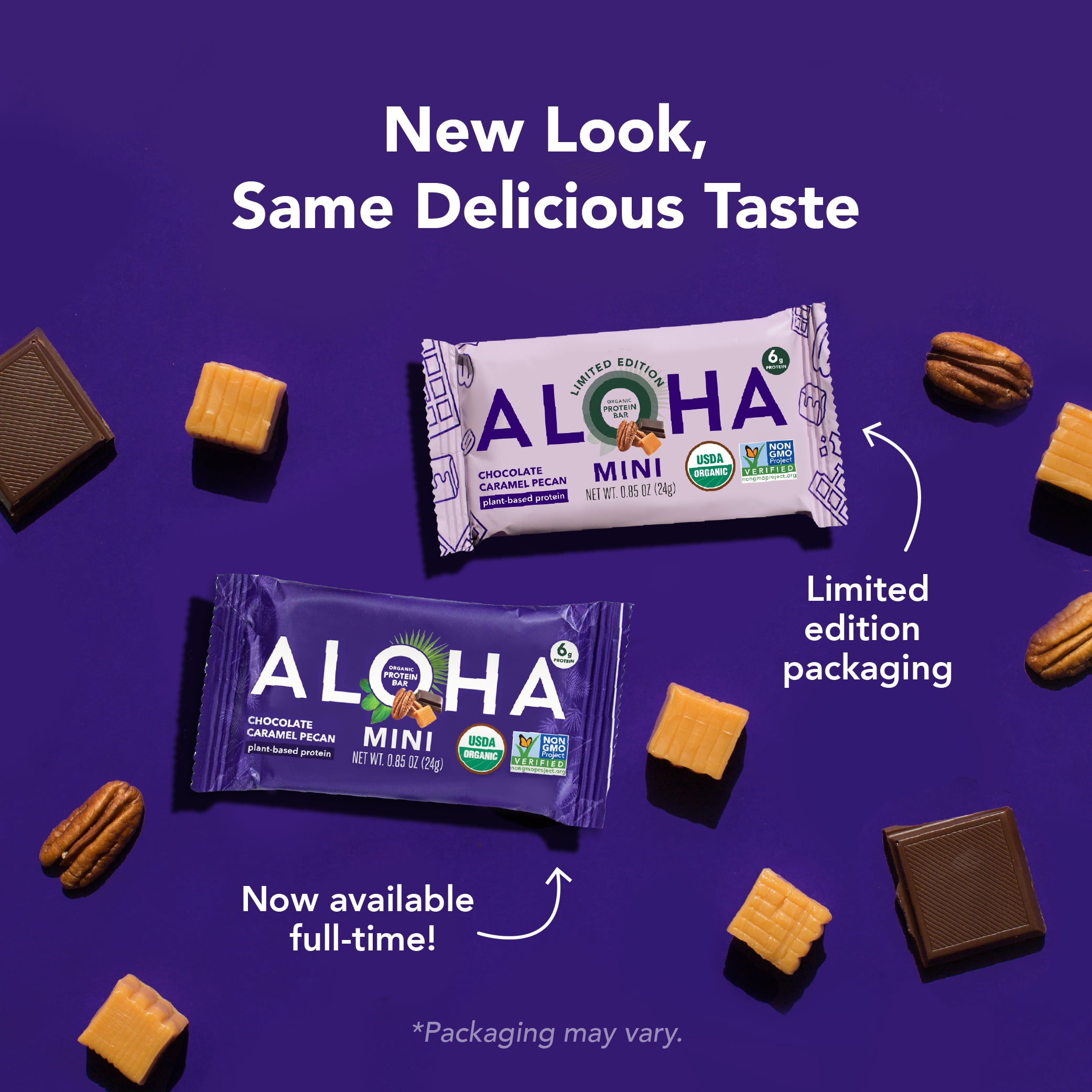 ALOHA, Plant Based Protein Mini Bars, Chocolate Caramel Pecan (Pack of 20)