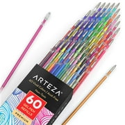 Arteza Gel Ink Pen Refills, Assorted Colors (classic, glitter, metallic, pastel, fluorescent, and neon shades) - Doodle, Draw, Journal - 60 Pack (ARTZ-8030)