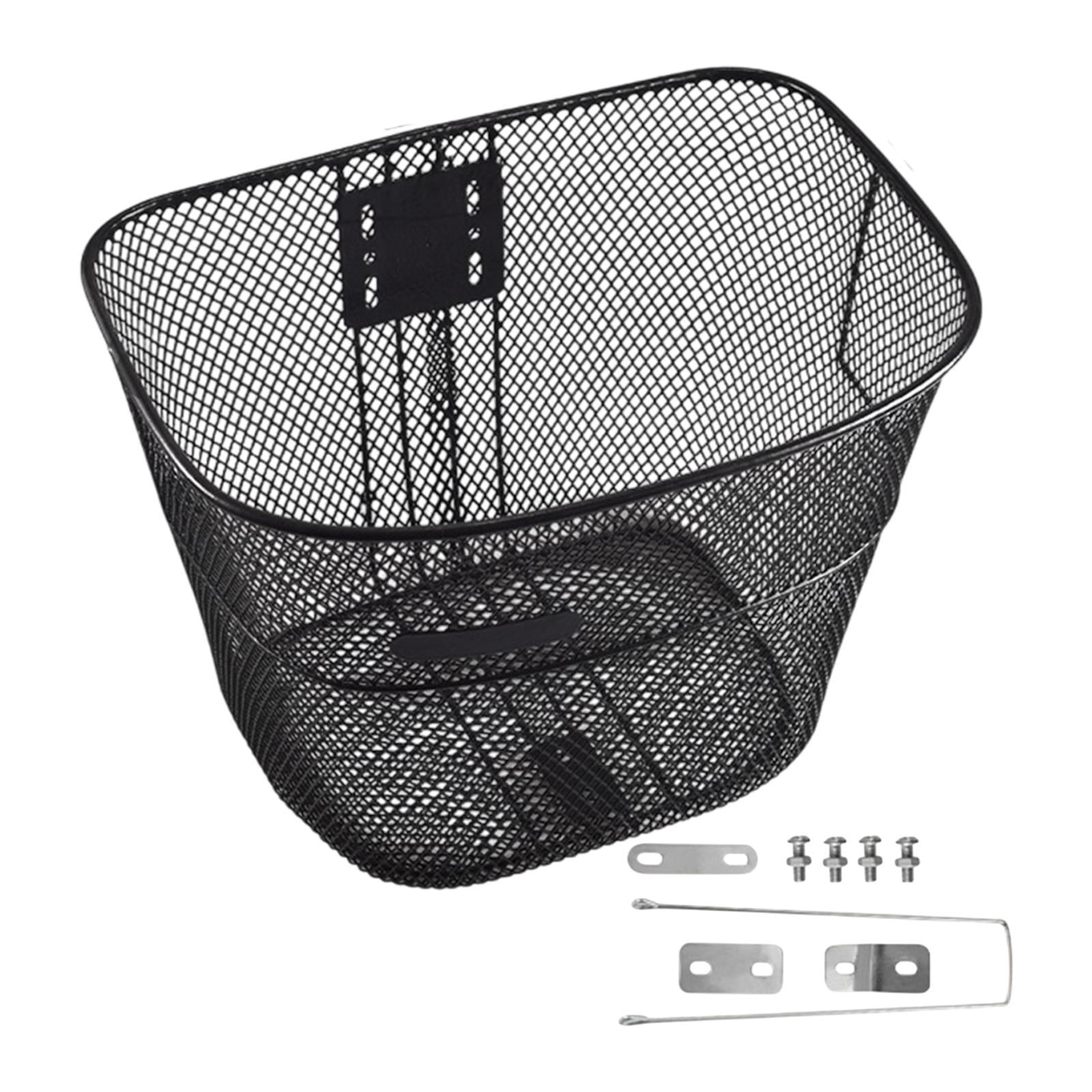 lacooooppia Bike Front Basket Metal Wire Cycling Accessory Black Universal Heavy Duty Basket Cargo Basket for Mountain Road Bikes L with Long Brace