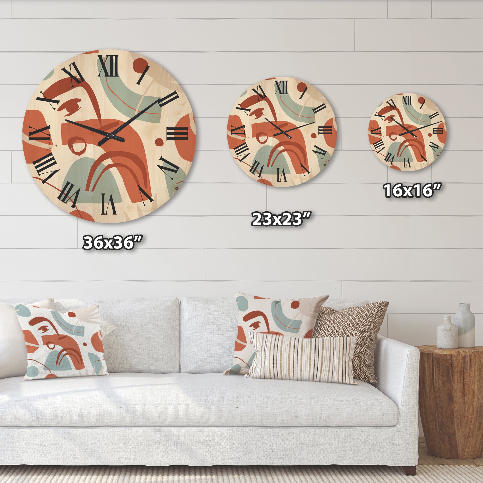 Designart 'Tropical Palm Leaves With Geometrical Shapes' Modern Wood Wall Clock