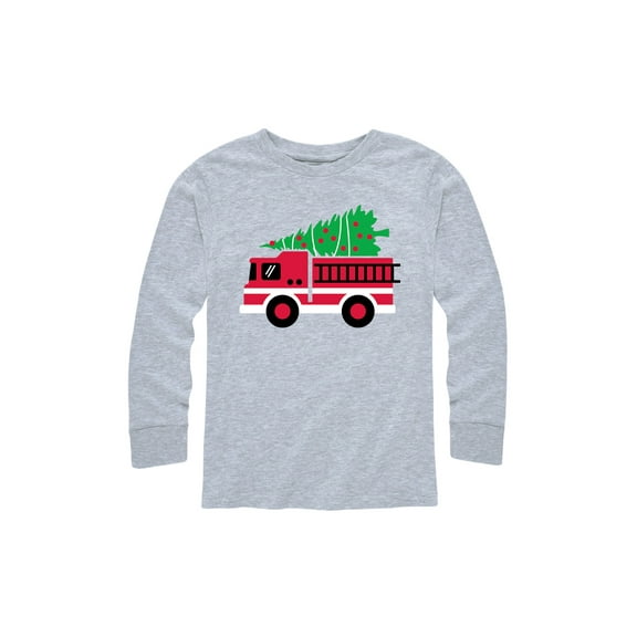 Instant Message - Christmas Fire Truck - Youth Long Sleeve Tee