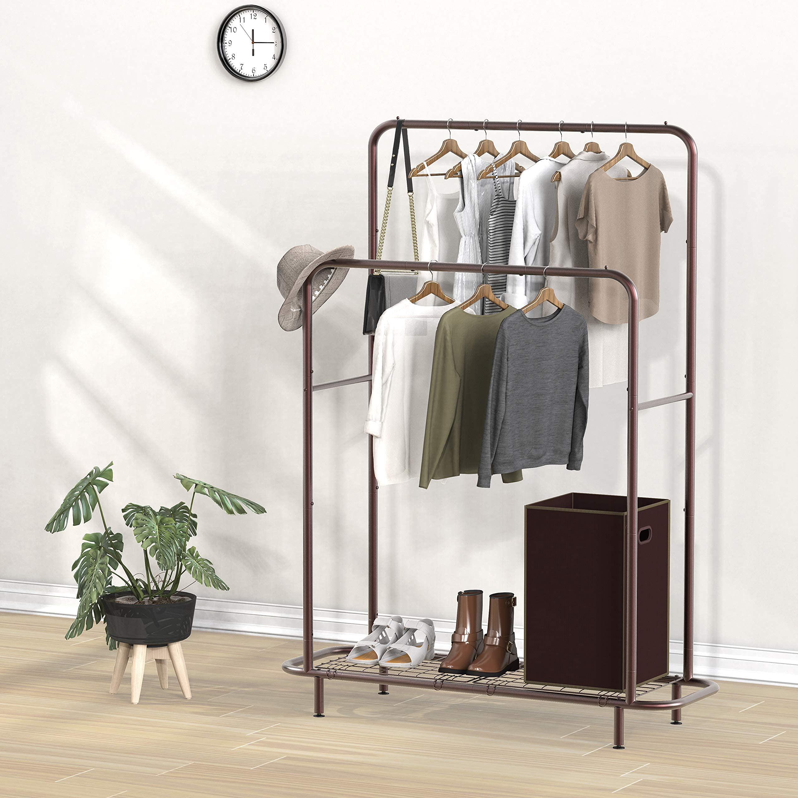  Simple Houseware Double Rod Portable Clothing Hanging Garment  Rack : Home & Kitchen