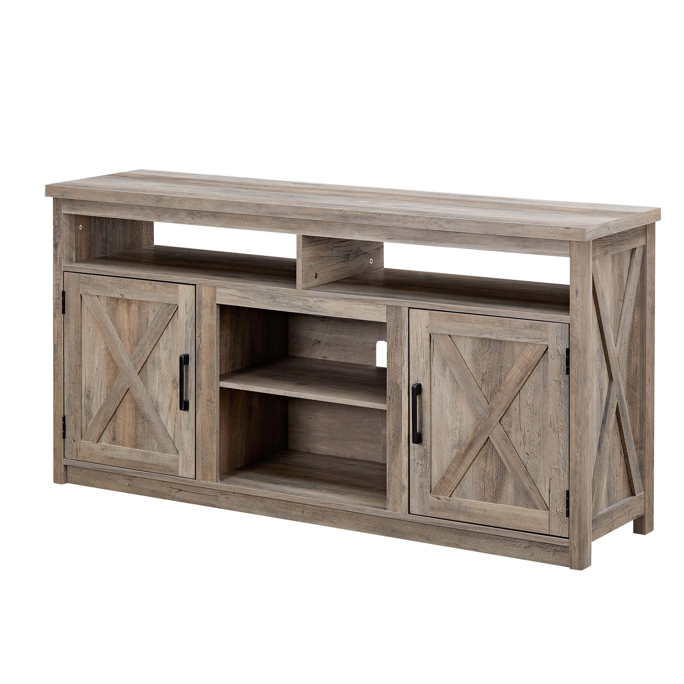 Aukfa Farmhouse Barn Door TV Stand for TVs up to 65'' for Living Room, Gray Wash