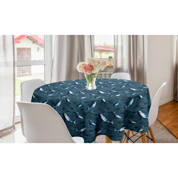 Nautical Round Tablecloth Frock Of Frolicking Sharks And Fish
