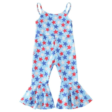 

Children Girls Bodysuit Daily Independence Day Printed Sleeveless Cute Outdoor Sports Play Wear Soft Jumpsuits