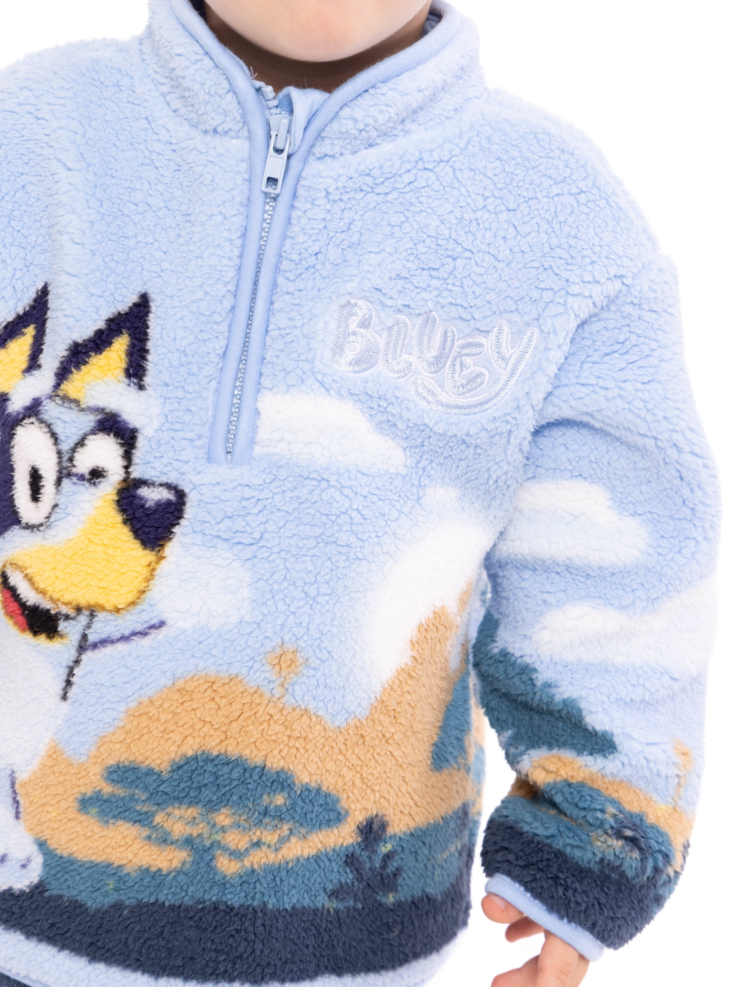 Bluey Toddler Boys Plush Graphic Half Zip Sweatshirt, Sizes 12M-5T
