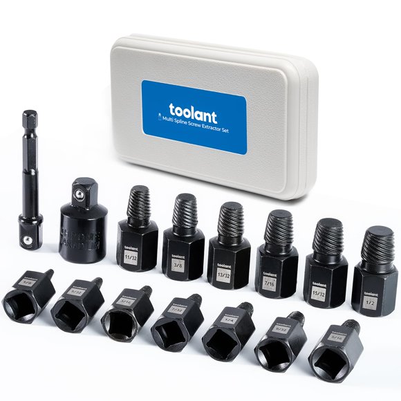 toolant 15pcs Impact Screw Extractor Set, Bolt & Nut Remover Socket Tool Kit, Stripped Bolt Extractor for Damaged Screws and Bolts