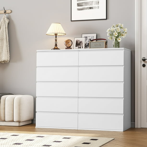 Homfa 5 Drawer White Dresser Tall Dresser for Bedroom Modern Storage Cabinet Wood Chest of Drawers for Living Room