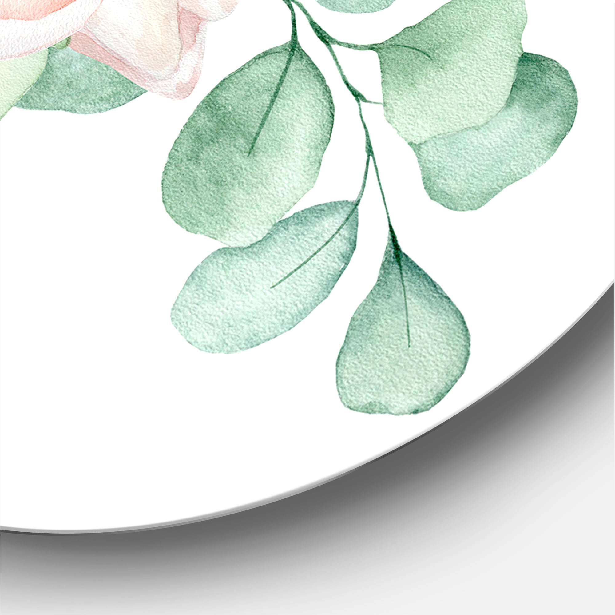 Designart 'Bouquet of Pink Roses Flowers and Eucalyptus Leaves' Traditional Circle Metal Wall Art 29x29 - Disc of 29