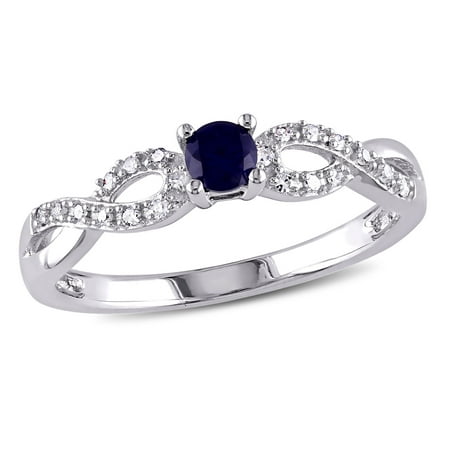 Miabella Women's 1/5 Carat T.G.W. Created Blue Sapphire and 1/10 Carat T.W. Diamond Sterling Silver Crossover Promise Ring