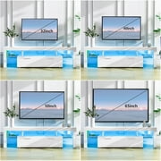 UHOMEPRO TV Stand for TV up to70, High Gloss Entertainment Center with RGB LED Lights and Storage Shelves, White Media Console for Living Room