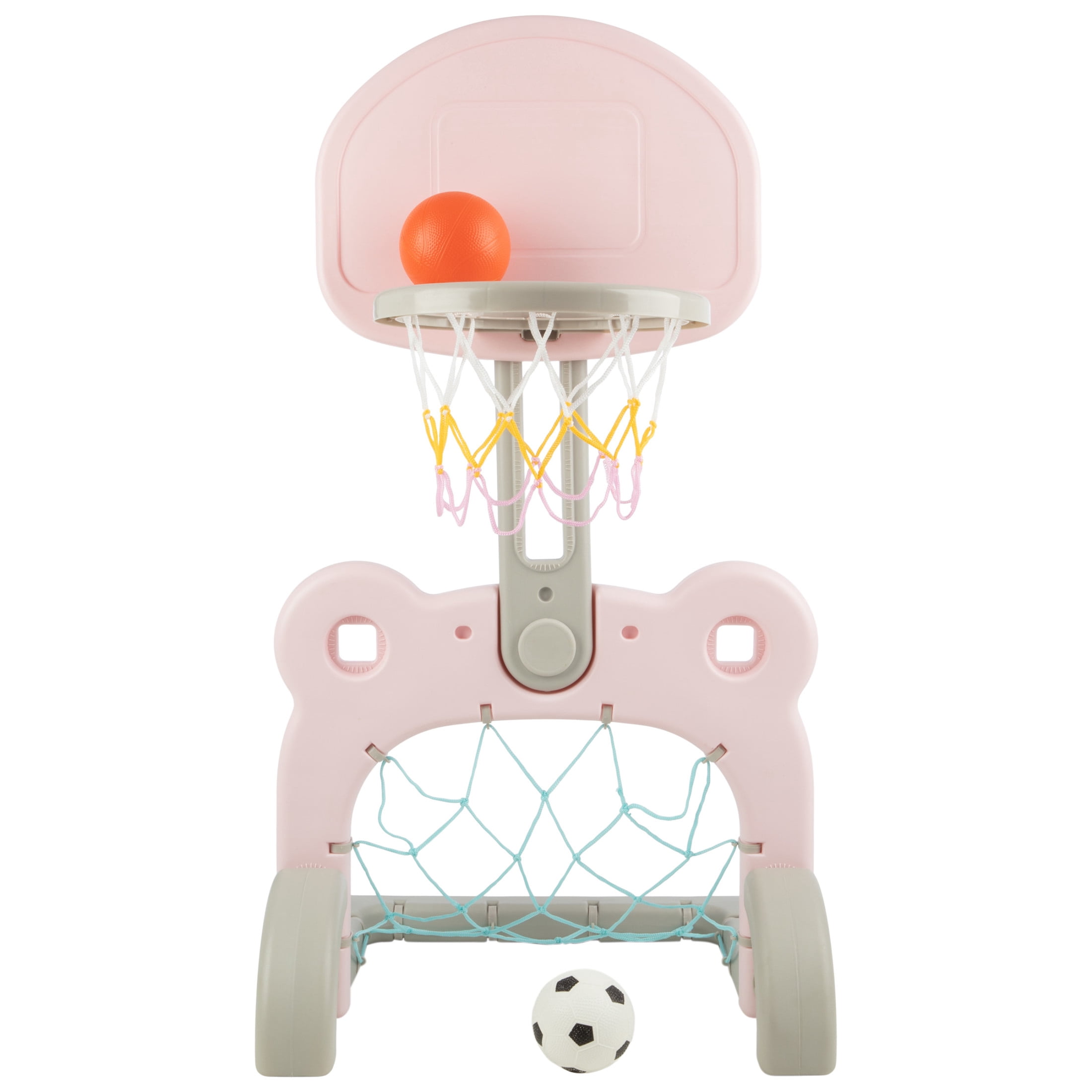 Hey Play 2-in-1 Adjustable Toddler Basketball Hoop and Soccer Goal (Pink)