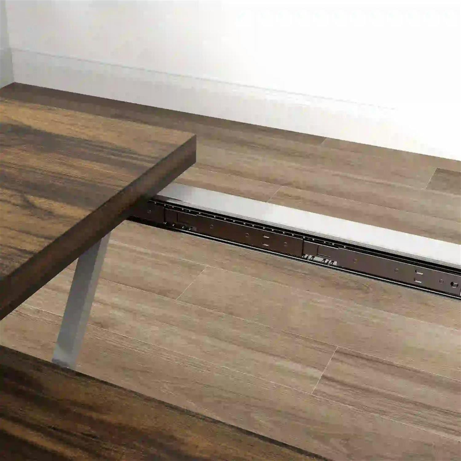 Demi Bonn 63"-47" Extendable Kitchen Table for 4 to 6 People, Farmhouse Dinner Table for Dining Room, Home Office, Living Room Furniture, Brown