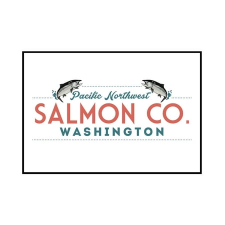 - Washington - Pacific Northwest - Salmon Co. - Lantern Press Artwork (18x12 Framed Gallery Wrapped Stretched Canvas)