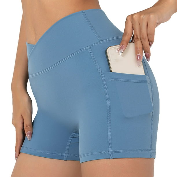 Aayomet Workout Shorts Women Spandex High Waist Gym Yoga Running With  Pockets Yoga Short Pants for Men,Blue XL