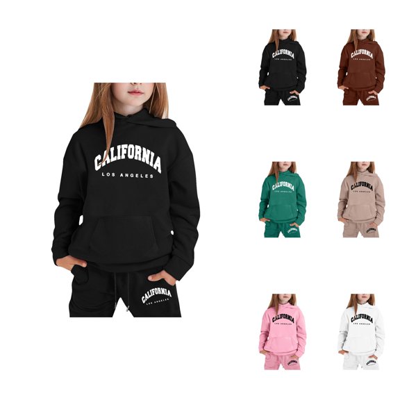 Stylish Girls Hooded Sweatshirt Set, Trendy Printed Pullover Outfit for Ages 1-9, Casual Winter Wear with Easy Care, Los Angeles Graphic