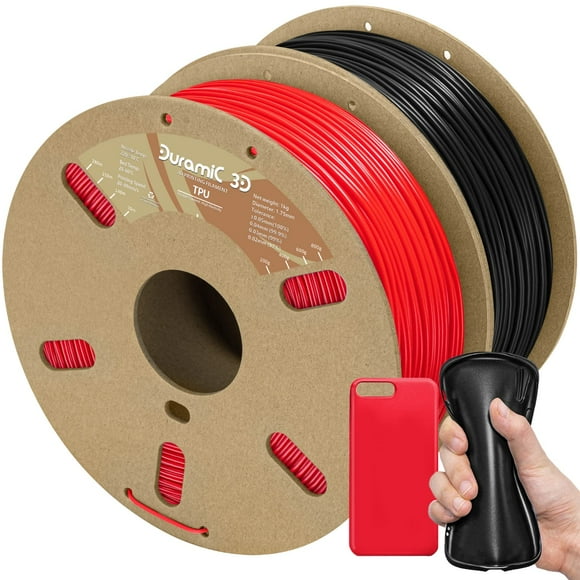 DURAMIc 3D TPU Filament 175mm Black Red, TPU Flexible Filament 95A, Soft TPU 3D Printing Filament, 1kg Spool, Dimensional Accuracy - 005mm, Black Red 2 Pack