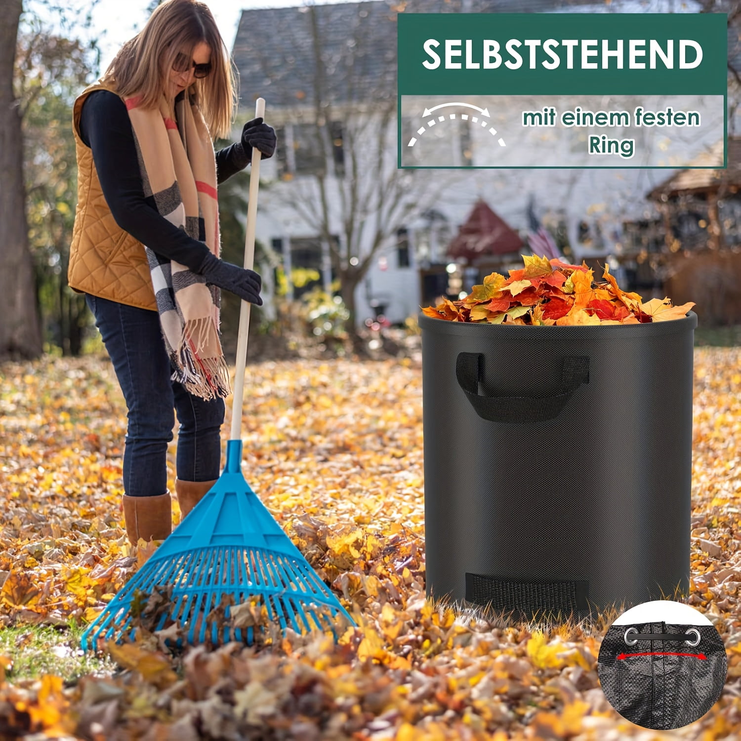 QUTETN  72-Gallon Garden Garbage Bag with Handles – 29.9"x26.6" Self-Supporting Leaf & Yard Waste Bin, Durable & Corrosion-Resistant for Outdoor Cleanup, Compost or Storage – Black