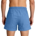 thumbnail image 4 of YgkuHd Men's Cotton Linen Shorts Summer Casual Drawstring Elastic Waist Multi-Pocket Solid Color Beach Vacation Shorts,03-Navy_XXXL, 4 of 7