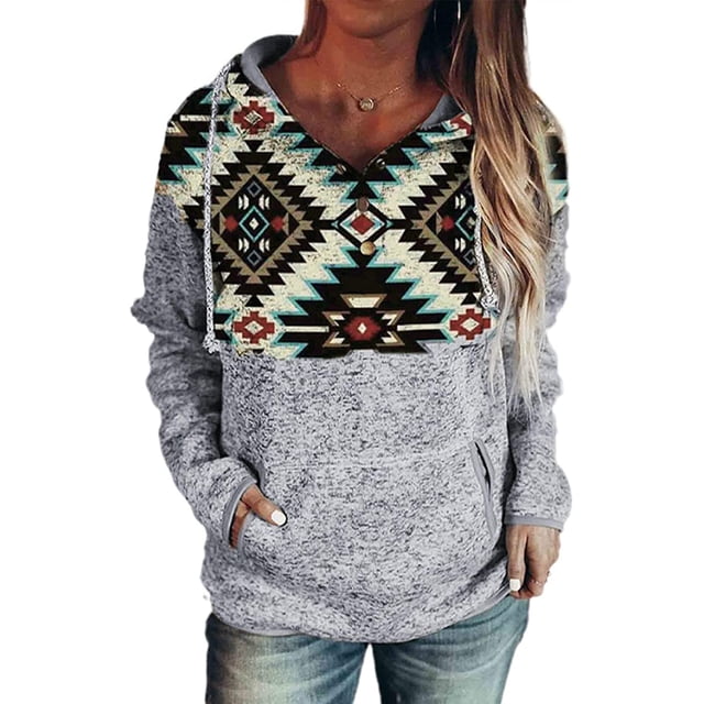 Sudaderas con capucha ligeras con estampado geométrico para mujer, sudaderas informales sueltas de manga larga con cordón y bolsillos Zhivalor WMZY-687-7