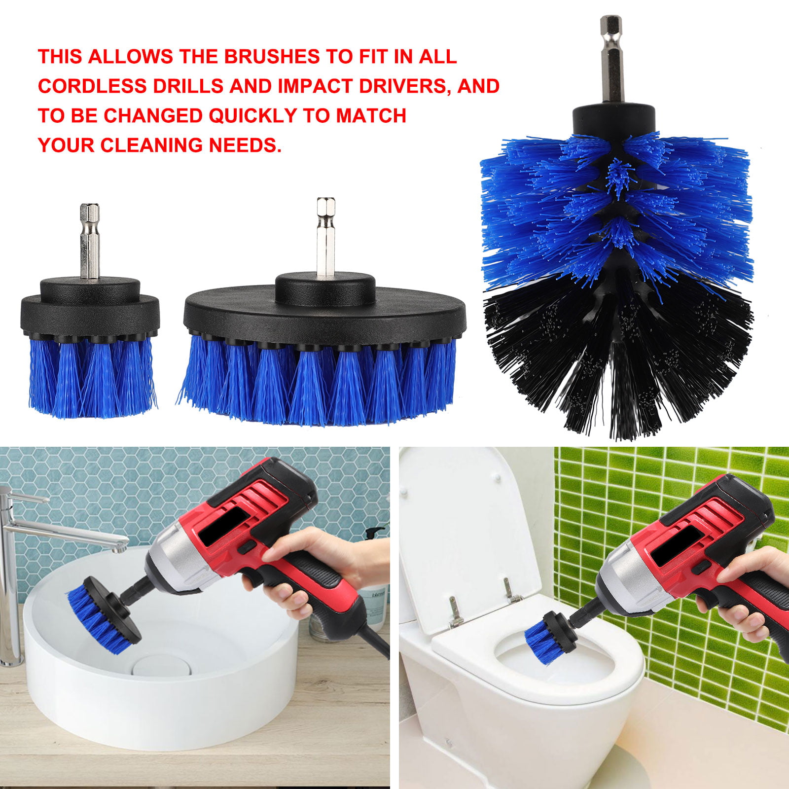 3pcs Drill Brush Set, Electric Car Washer Cleaning Brush Tool Kit