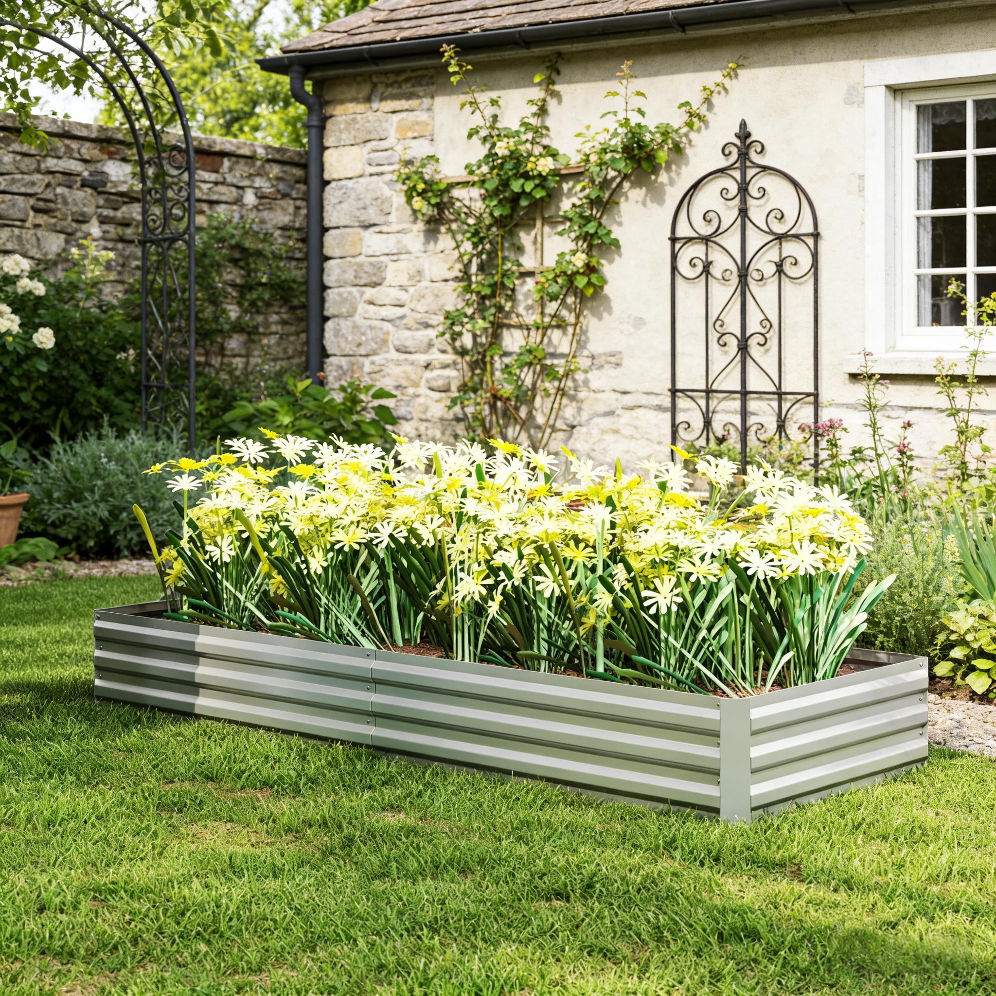 Flower Box Garden Plant Bed Metal Raised Planter Box