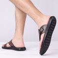 thumbnail image 5 of Domuza Mens Adjustable Buckle Thong Flip Flops, Embossed Faux Leather Open Toe Slide Sandals, Lightweight Cushioned Sport Summer Beach Casual Sandals Brown 8 (EU-41), 5 of 6