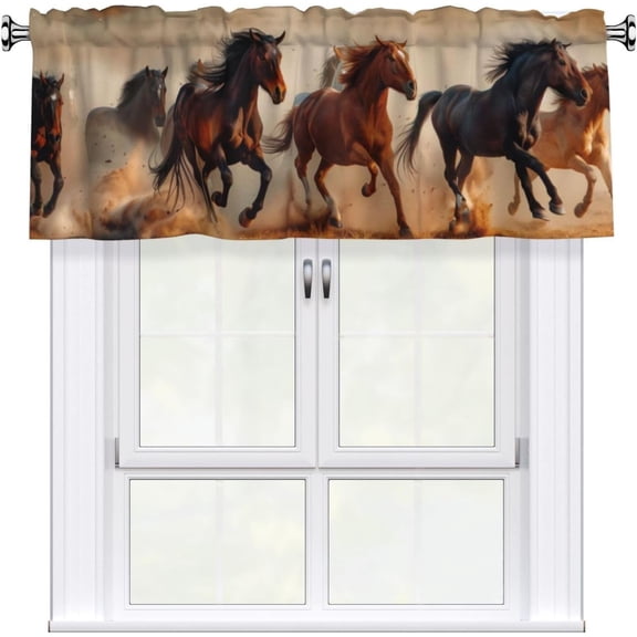 Running Horse Valance Curtain, Rustic Western Farmhouse Short Window Curtains for Kitchen, Bedroom, Bathroom, Living Room, Home Decor 54 x 18 Inch