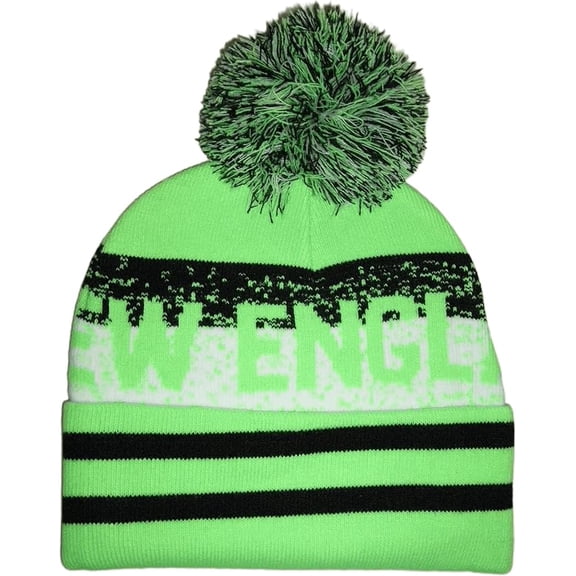 New England Adult Size Digital Pattern Winter Knit Pom Beanie Hat (Neon Green)