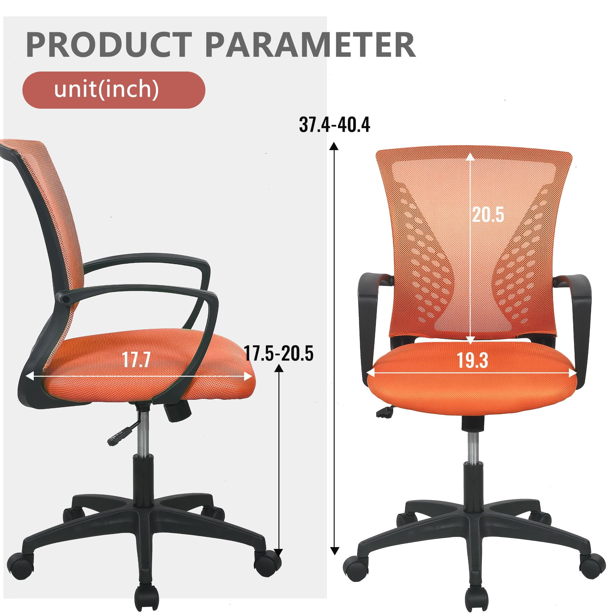 YRLLENSDAN Mesh Office Chair with Wheels Conference Room Chair Mesh Computer Chair for Adults 250lb Rolling Desk Chair with Arms Study Chair Adjustable Height,Orange