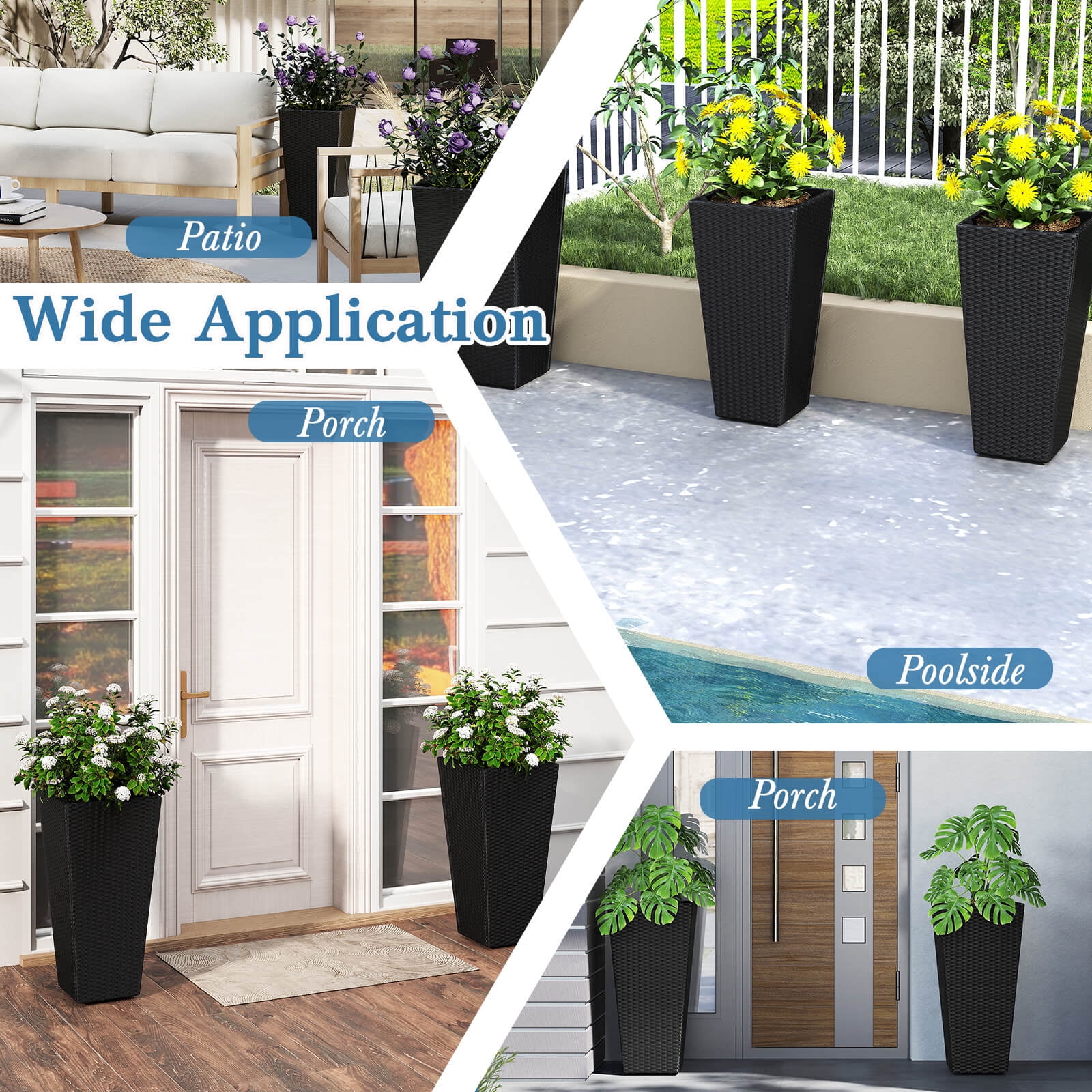 Costway 30" Tall Flower Pot Set of 2 Modern Decorative Planter Pots with Open-ended Base