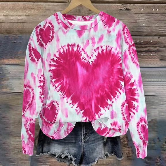 Inverlee Valentines Day Sweatshirt Women Cute Love Heart Graphic Sweatshirts Casual Pullover Sweater Tops Round Neck Teen Girls Valentine's Day Gifts