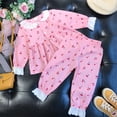 thumbnail image 3 of Conjunto de pijamas de encaje para bebé y niña, camisa de algodón + pantalón, 2 piezas, primavera y verano, ropa de dormir con botones y manga larga, traje de salón para el hogar, 3 of 3