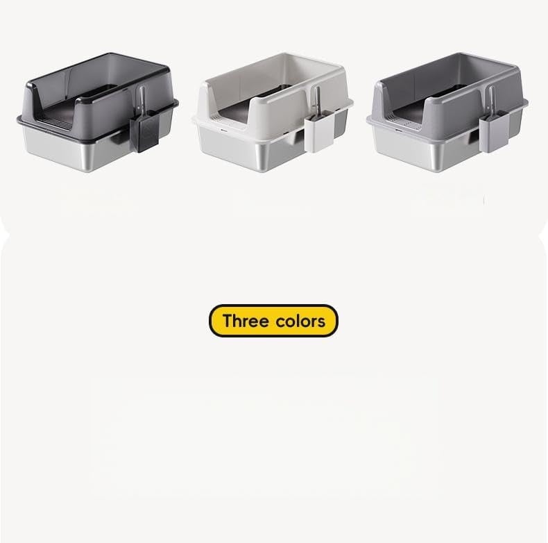 Stainless Steel Cat Litter Box with Lid,Large Metal Litter Box for Big Cats,High Sided Design,Never Absorbs Odors, Anti-Urine Leakage, Easy Cleaning, Include Scoop