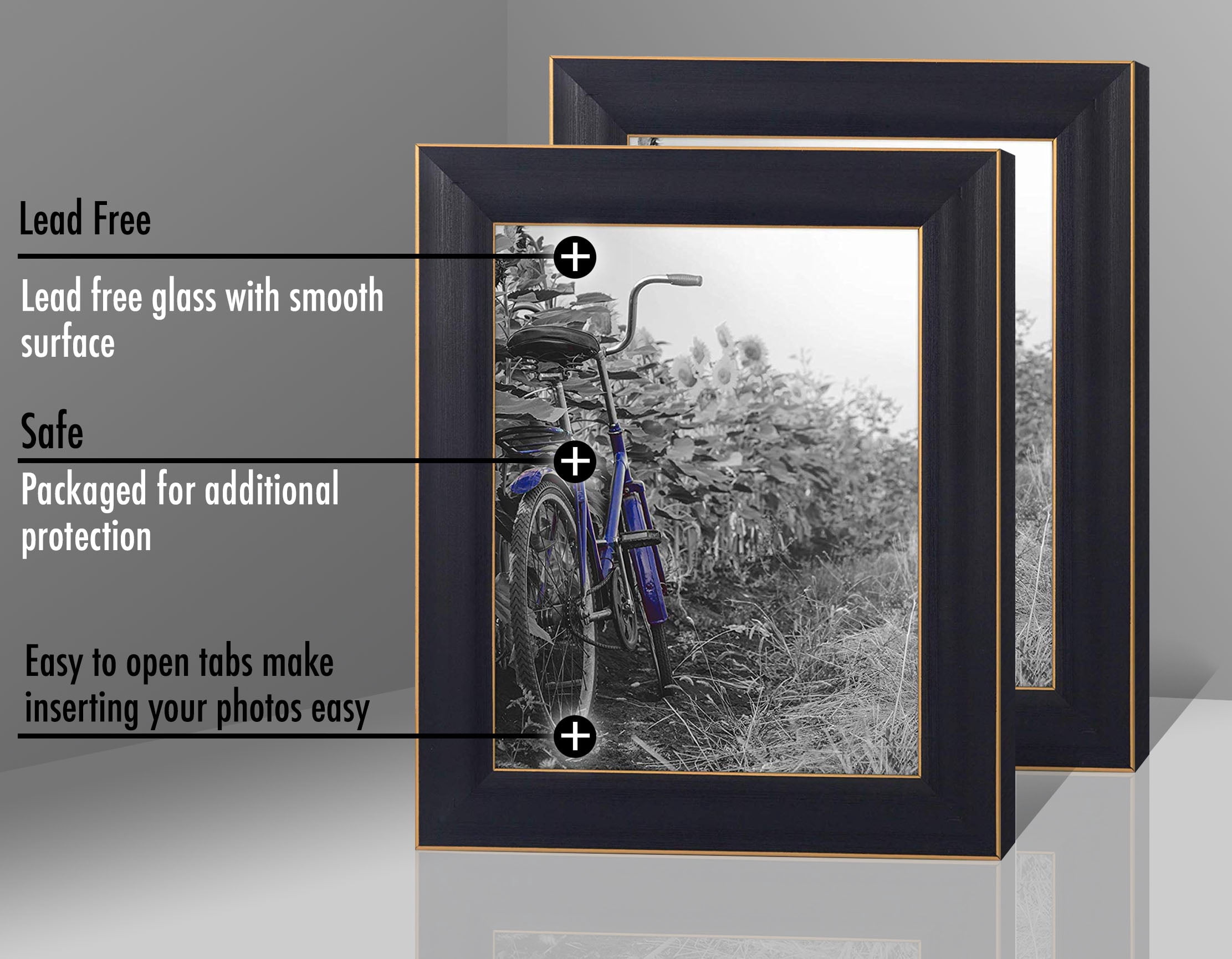 Americanflat 8x10 Rustic Black Picture Frame with Polished Glass - Horizontal and Vertical Formats for Wall and Tabletop - Pack of 2
