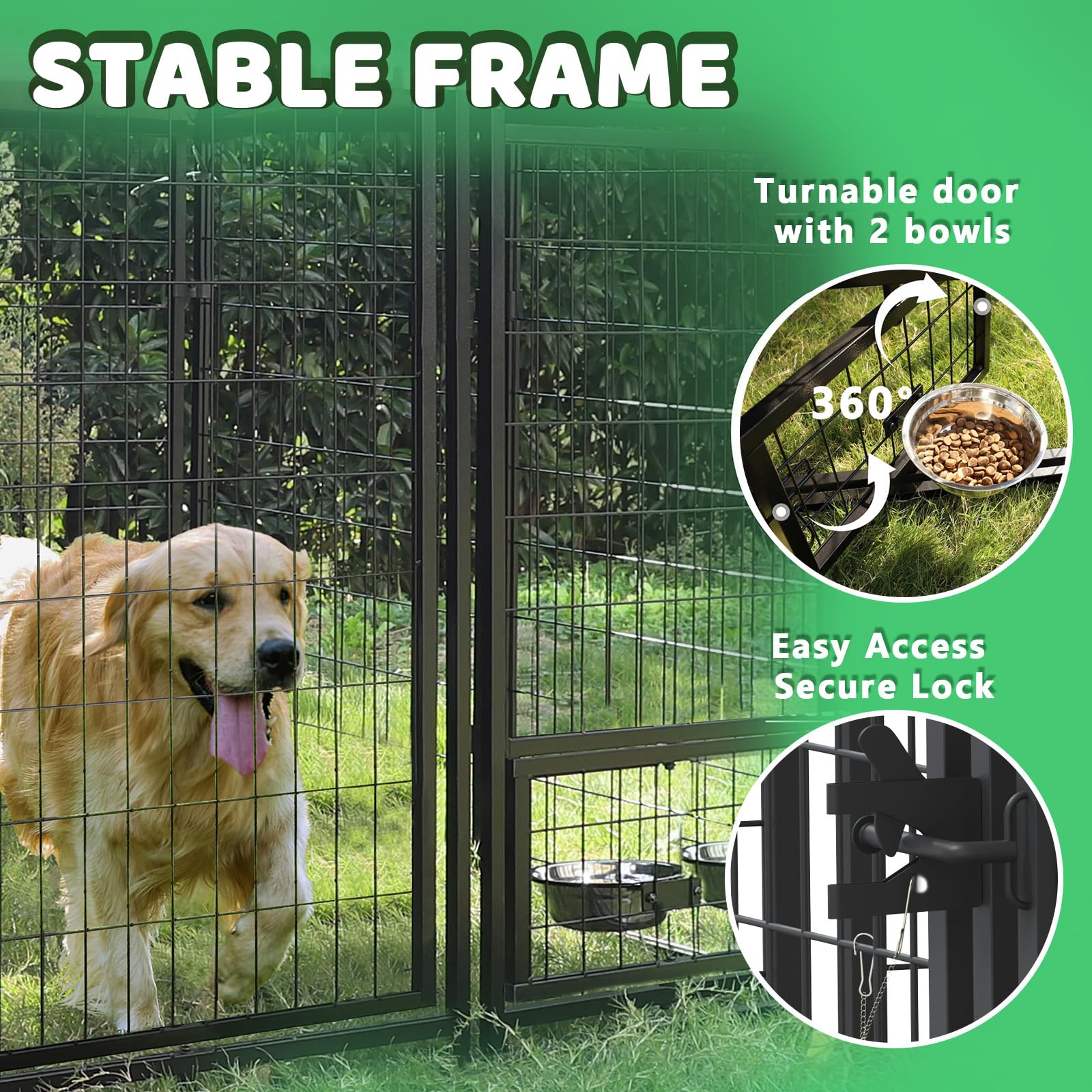 8x4x6 FT Heavy Duty Welded Steel Dog Kennel for Large Dogs, Outdoor Pet Playpen with Secure Lock, UV-Resistant Waterproof Roof Cover, Durable Fence for Training and Exercise, Black