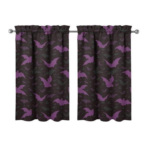 Set of 2 Halloween Tier Curtains with Black Cat and Witch Illustration, Vintage Horror Rod Pocket Kitchen Panels 27.5x39in(70x99cm)Kitchen Curtains