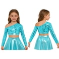 thumbnail image 6 of TSSOE Kids Girls One Shoulder Long Sleeve Sequins Jazz Hip Hop Ballet Dance Crop Top Athletic Shirts For Performance Light Blue 10, 6 of 6