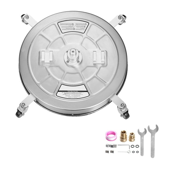 KFFKFF 24" Surface Cleaner for Pressure Washer, Constructed from Stainless Steel with 4-Wheel Design, Capable of 4500 PSI Maximum, Features 3/8 Quick Connector, Comes with 2 Spray Nozzles
