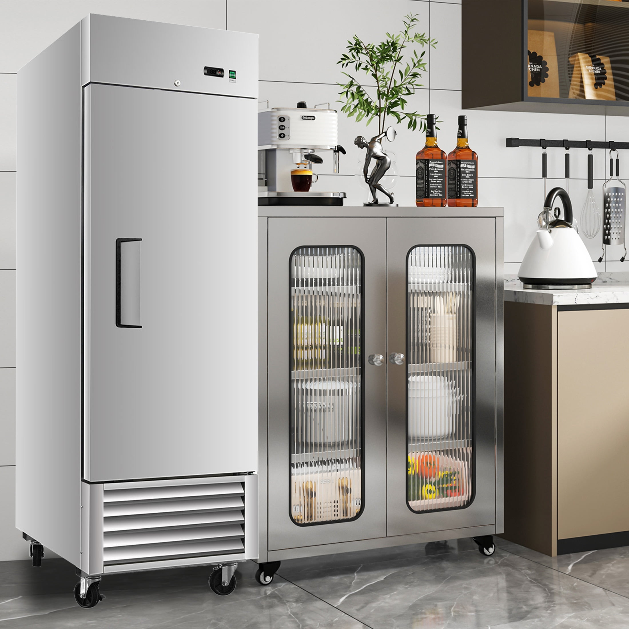 CTOSPOATO 27"W Commercial Freezer Single Solid Door Stainless Steel Interior and Exterior Construction Reach-in Freezer 18.68 Cu.ft. Upright Fan Cooling Freezer for Restaurant,Bar,Shop,Kitchen