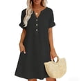 thumbnail image 2 of YTCAMLO Cotton Linen Midi Dresses for Women Casual Button Short Sleeve Summer Dress with Pockets Lightweight Beach Tunic Dress, 2 of 6