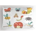 thumbnail image 1 of Toddler Pillow Sham, Nursery Doodle Bugs and Insects Smiling Dragonfly Ladybug and Spider Composition, Decorative Standard Size Printed Pillowcase, 26 X 20 Inches, Multicolor, by Ambesonne, 1 of 2