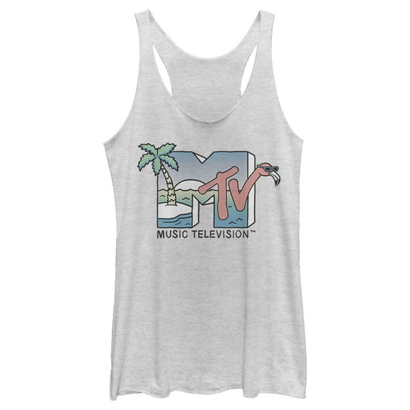Women's MTV Beach Vacation Logo Racerback Tank Top White Heather Large