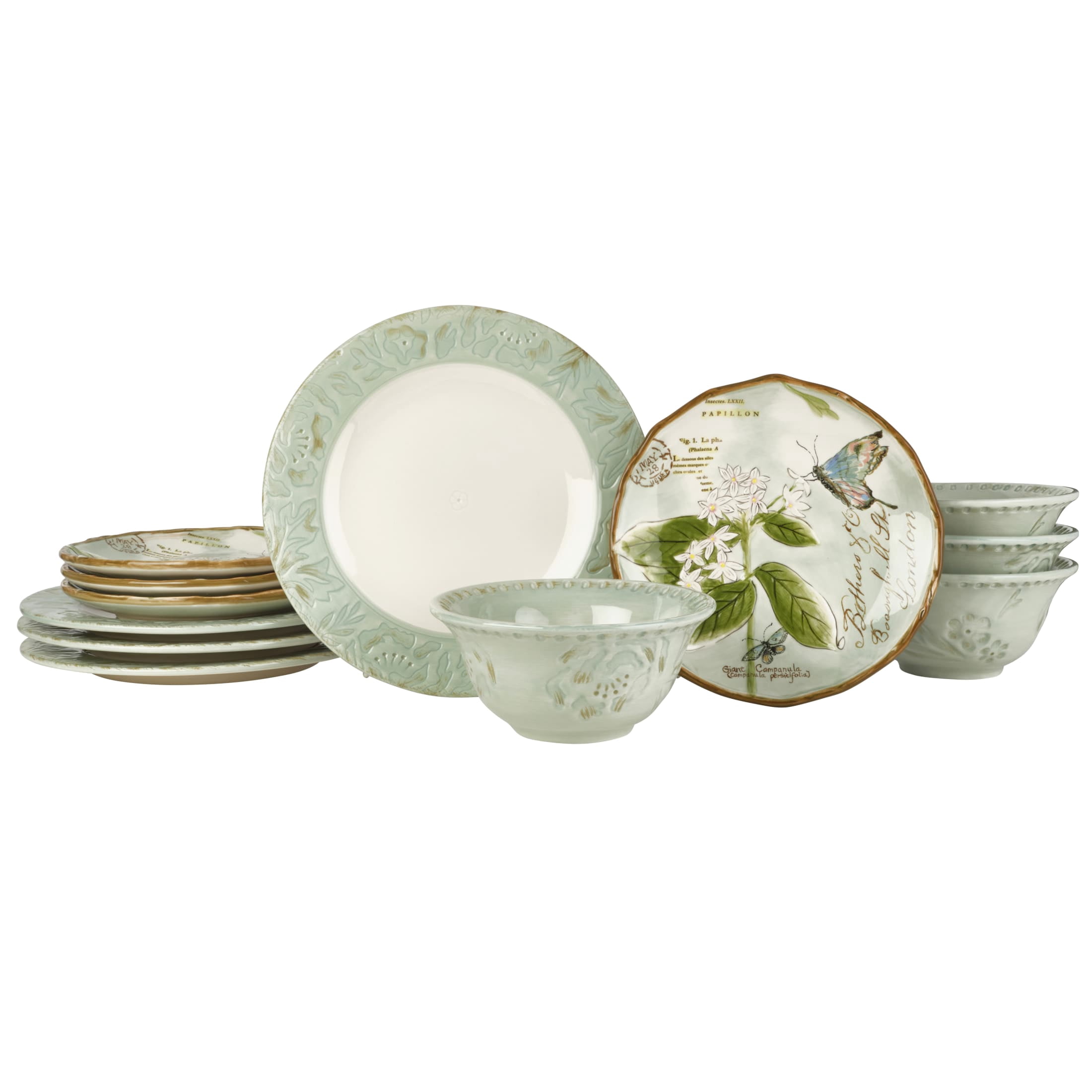 Fitz and Floyd Toulouse 12-Piece Green Stoneware Tableware Set