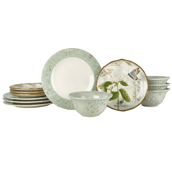 Fitz and Floyd Toulouse 12-Piece Green Stoneware Tableware Set (service for 4)
