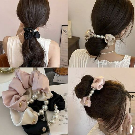 3 Pcs Extra Large Scrunchies for Women Large Pearl Scrunchie Satin Oversized Silk Thick Elastic Hair Ties Jumbo Hair Scrunchies for Buns, Sleep & Ponytail