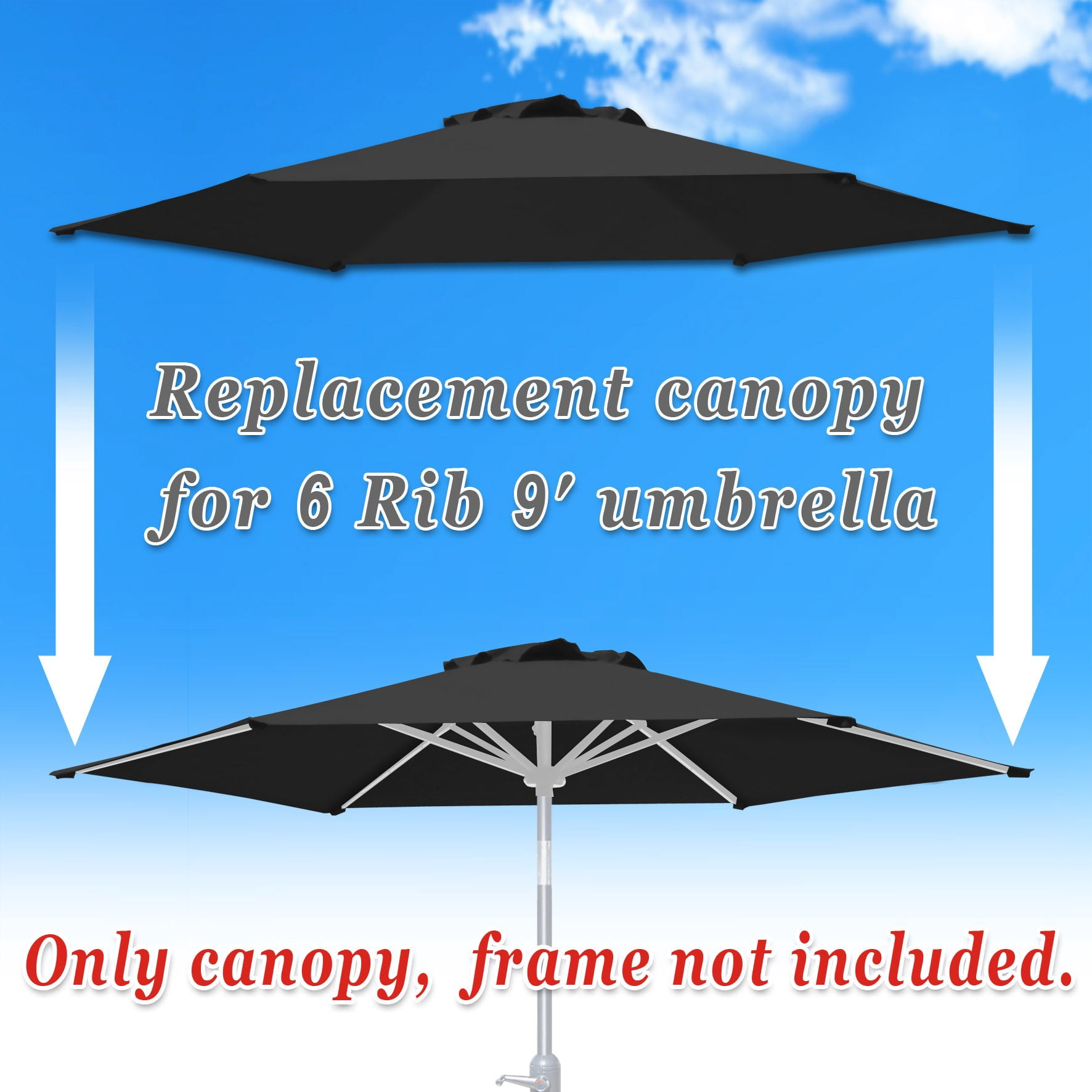 SOLAXO 9ft 6ribs Umbrella Canopy Cover Replacement Top Canopy for Patio Umbrella
