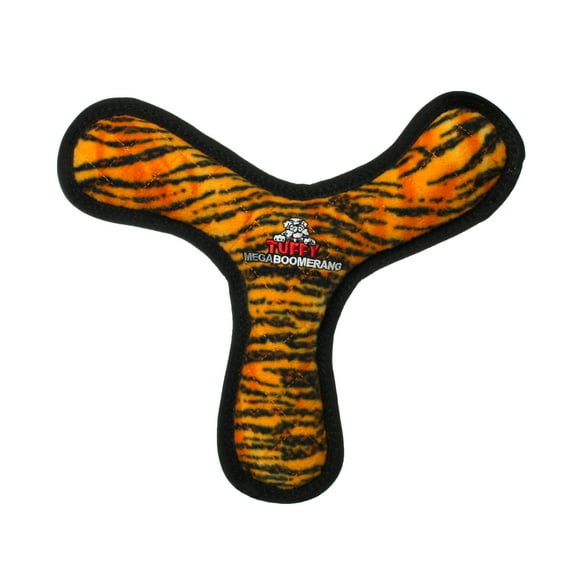 Tuffy Mega Boomerang, Tiger Print, Durable Squeaky Plush Dog Toy