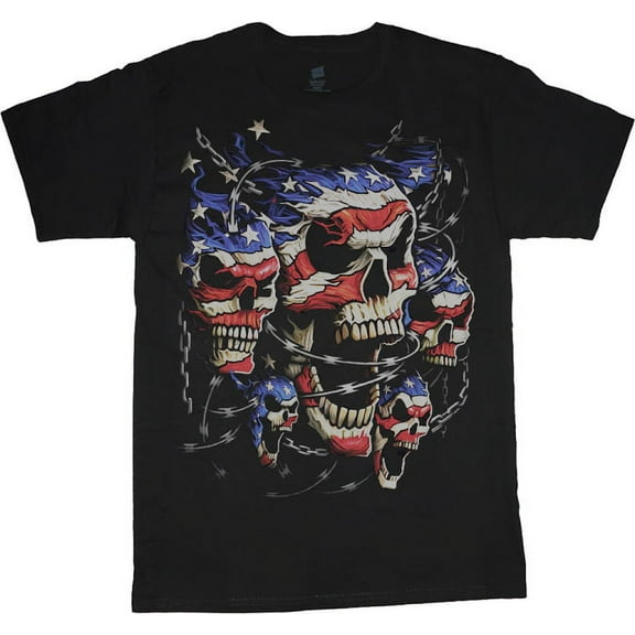 Barbed Wire Skulls T-shirt US American Flag Decal Tee