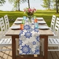 thumbnail image 4 of Table Runners 72 Inches Long Dress Scarves, Geometric Flower Farmhouse Kitchen/Dining Table Runner, Coffee Tablerunners, Vintage Country Floral Blue Grey on Linen 14x72 Inch, 4 of 9